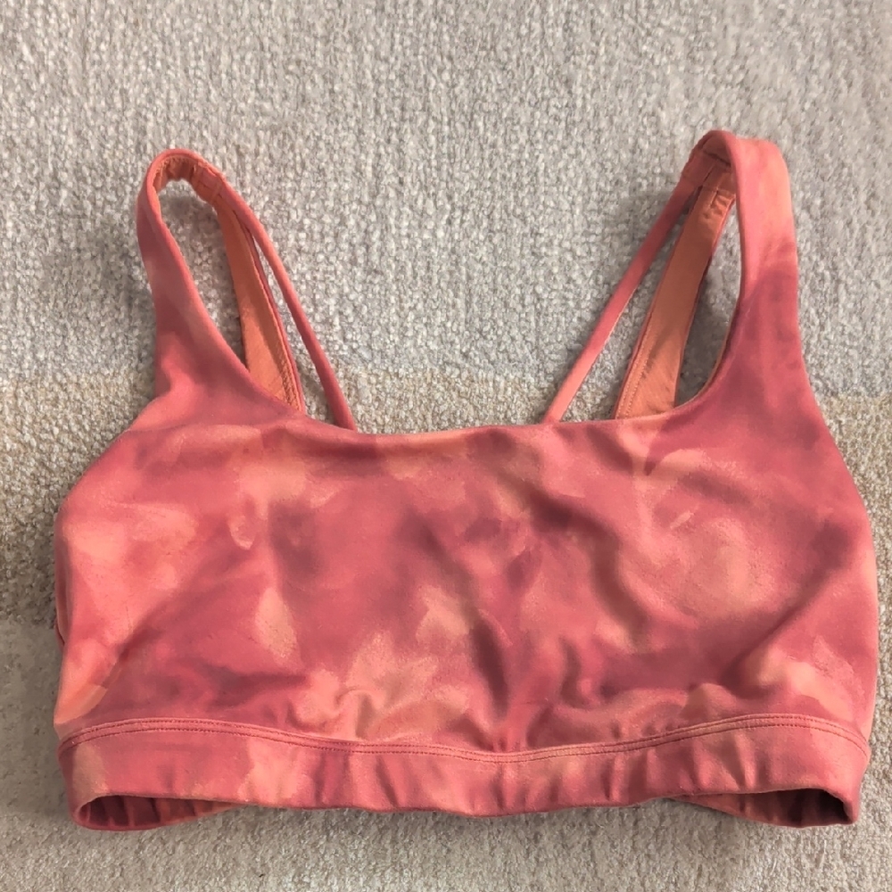 Athleta Exhale Sports Bra EUC Size S orange Coral Tie dye